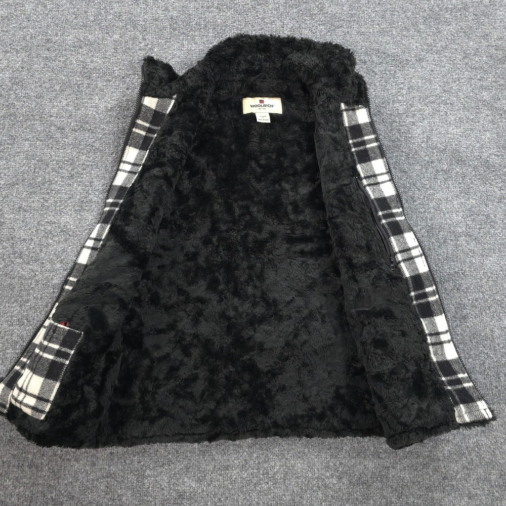 Woolrich Vest Womens Small Black White Moccasin Plaid Wool Fleece Lined Outdoors - Picture 2 of 12